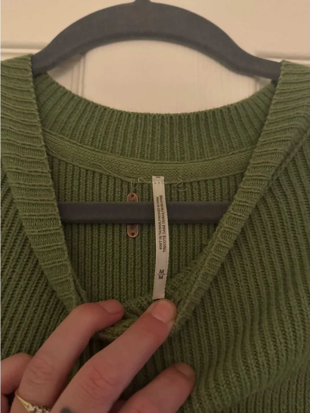 Free People Relaxed Olive Green Women's Ribbed Sweater - Picture 2 of 5